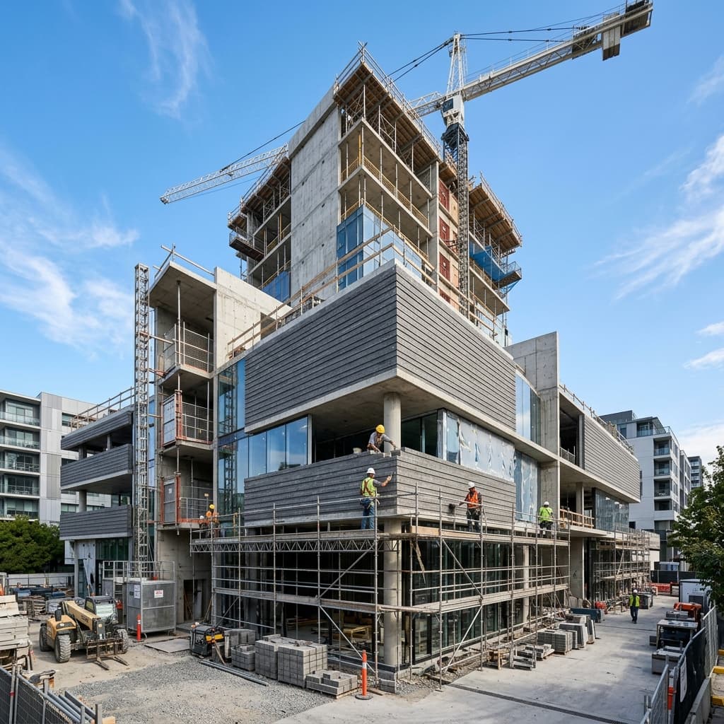 A modern building constructed with our high-quality premium concrete bricks